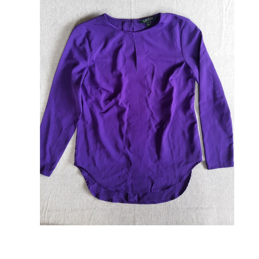 Lauren Ralph Lauren Women Purple Long Sleeve Pleated Button Back Blouse Top XS